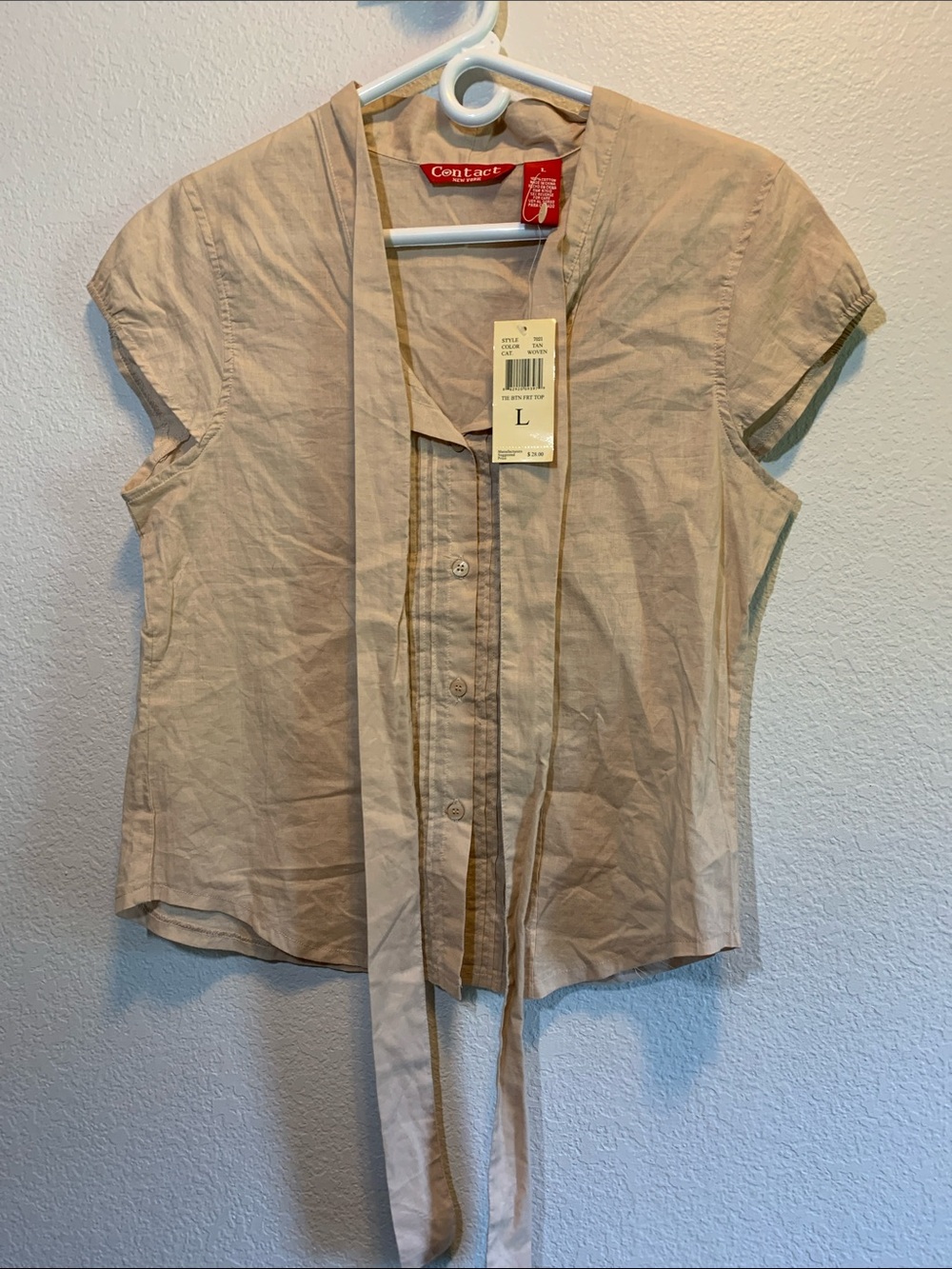 Women’s Cream Tie-Neck Cap Sleeve Top